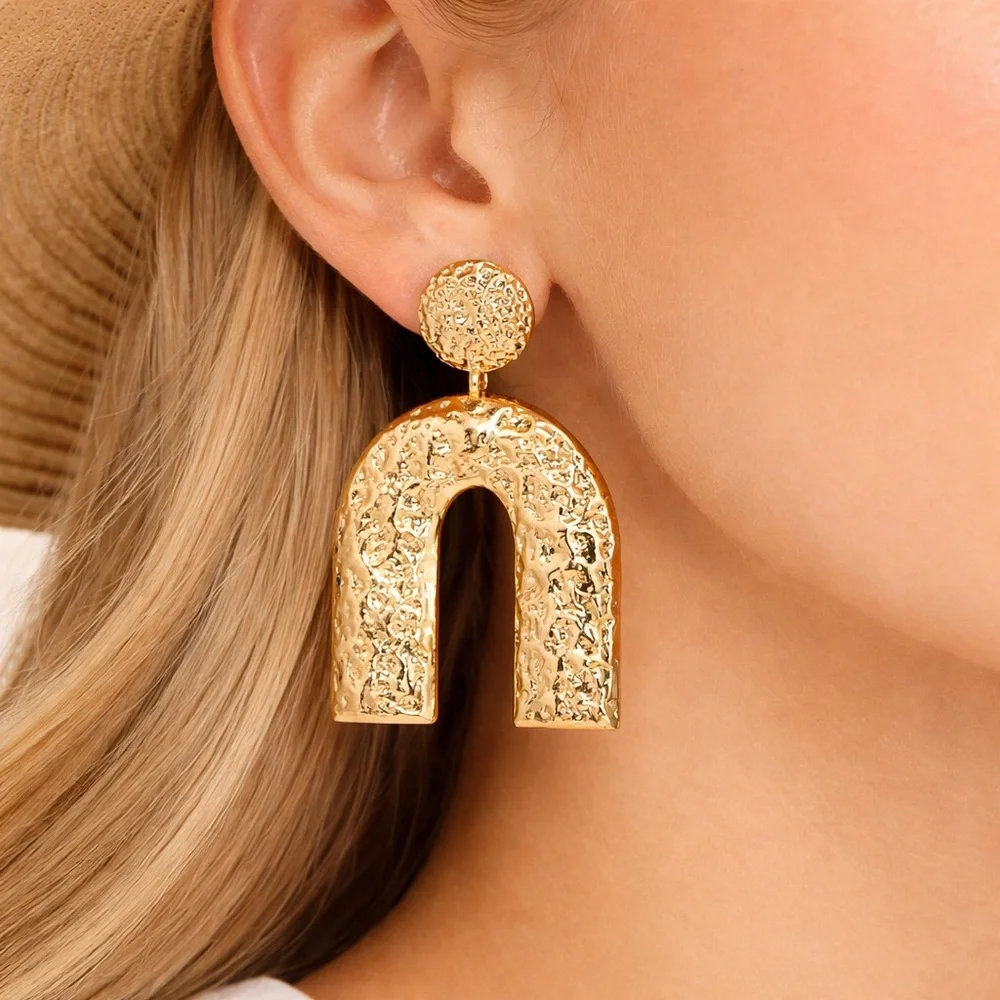 Gold Arch Geometric Drop Earrings